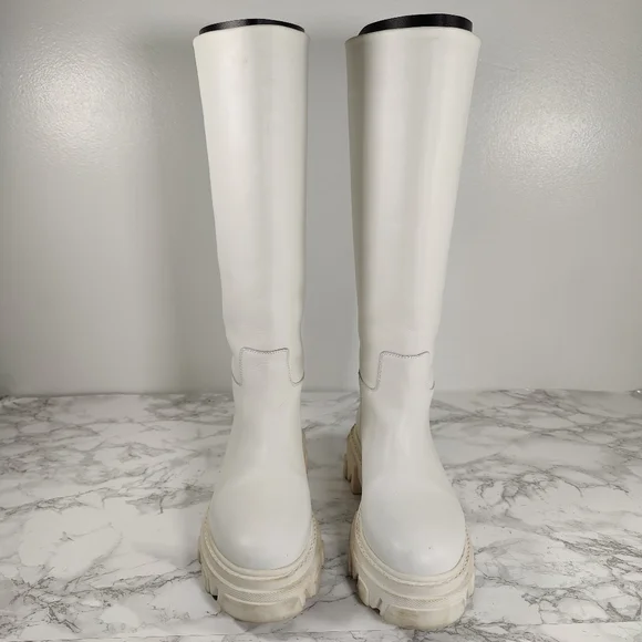 Gia X Pernille Tiesbaek White Leather Tubular Combat Boots Size 38.5 - Picture 2 of 14